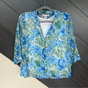 Cathy Daniels Blue and Green Floral Blouse‎